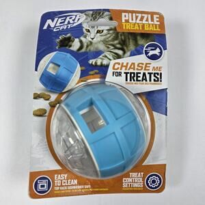 Puzzle Treat Ball 3.5” Slow Feeder Cat Toy for Small & Medium Cats, Clear & Blue
